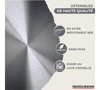 Fackelmann 9443550 Set poêle 24 cm et 3 casseroles 12 16 et 20 cm en inox 18/8, tous feux, induction, sans PFAS, Acier inoxydable 18/8, 12 16 20 et 24 cm, Gris Clair