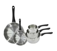 Fackelmann 9443850 Set 2 poêles 20 et 28 cm et 3 casseroles 12 16 et 20 cm en inox 18/8, Poêle tous feux, Poêle induction, Poêle sans PFAS, Casserole tous feux, Acier inoxydable 18/8, 12 16 20 28 cm
