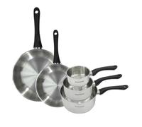 Fackelmann 9443950 Set 2 poêles 24 et 28 cm et 3 casseroles 12 16 et 20 cm inox 18/8, tous feux, induction, sans PFAS, Acier inoxydable 18/8, 12 16 20 24 28 cm