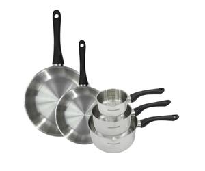 Fackelmann 9443950 Set 2 poêles 24 et 28 cm et 3 casseroles 12 16 et 20 cm inox 18/8, tous feux, induction, sans PFAS, Acier inoxydable 18/8, 12 16 20 24 28 cm, Gris Ardoise