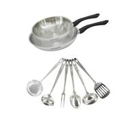 Set 2 poêles 20 et 28 cm en inox et 6 ustensiles inox Geneva Fackelmann