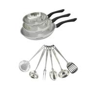 Set 3 poêles 20 24 et 28 cm en inox et 6 ustensiles inox Fackelmann Geneva inox