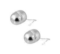 Fackelmann 9909050 Lot de 2 boules à thé ovale, boule à thé, infuseur à thé ovale, infuseur de tisane, Acier inoxydable, Argenté, 4,5 x 5 cm