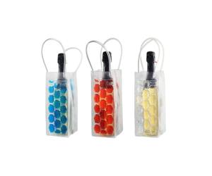 Fackelmann 9911350 Lot de 3 Sacs rafraîchissants pour bouteilles, sac à bouteille, sac à glaçons pour bouteille, PVC, Gel, Rouge, Bleu, Transparent, 37 x 10,5 x 1 cm