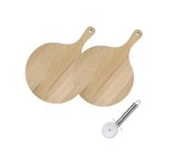 Fackelmann 9924250 Set de 2 Planches à pizza et Roulette à pizza en inox manche ovale, planche en bois, planche à découper, coupe pizza inox, pizza 4 fromages, pizza maison, Bois, Acier inox, 30 cm