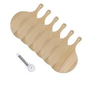 Fackelmann 9924450 Set de 6 Planches à pizza et Roulette à pizza en inox manche ovale, planche en bois, planche à découper, coupe pizza inox, pizza 4 fromages, pizza maison, Bois, Acier inox, 30 cm