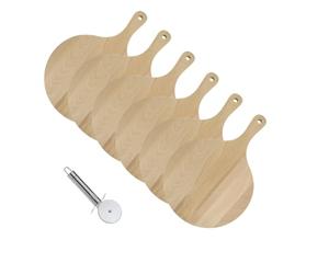 Fackelmann 9924450 Set de 6 Planches à pizza et Roulette à pizza en inox manche ovale, planche en bois, planche à découper, coupe pizza inox, pizza 4 fromages, pizza maison, Bois, Acier inox, 30 cm