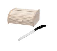 Fackelmann 9926650 Set de 2 ustensiles pour le pain avec Huche à pain et Couteau à Pain, Boite à pain, Boite de conservation du pain, Bois de pin, Acier Inoxydable, Noir/Argent, 40 x 28 cm