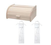 Fackelmann 9926750 Set de 3 ustensiles pour le pain avec Huche à pain et 2 Sacs de conservation pour le pain, Boite à pain, Sac en coton pour baguette, Coton, Blanc, Bois de pin, 40 x 28 cm