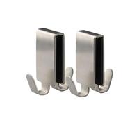 Fackelmann 9934050 Lot de 2 Crochets doubles en inox à vitre, Crochet double pour paroi de douche, Acier inoxydable, 7,5x7cm