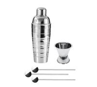 Fackelmann 9936950 Trio Cocktails avec Shaker à Cocktails 750 ml, Doseur à Alcool pour Cocktails 4 cl et 3 Cuillères à Cocktail Paille, Barman, Mixologie, Acier Inoxydable, Argenté, 26 x 8,5 x 8,5 cm