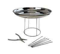Fackelmann 9939650 Ensemble de 4 ustensiles de cuisine pour fruits de mer, plateau fruits de mer, curette à crustacés, pince à homard, support plateau, Chromé, Acier inoxydable, 34,7 cm