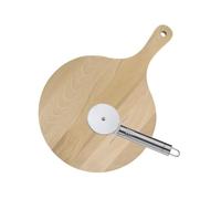 Fackelmann 9941450 Ensemble pour pizza 1 planche à pizza et 1 roulette à pizza, planche à pizza, roulette à pizza, coupe pizza, planche à découper, Acier inoxydable, Bois, 44 x 30 cm