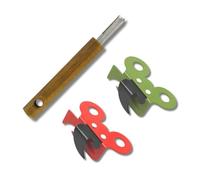 Fackelmann 9943550 Duo Ouvre Boite Manuel et Tire-languette, Ouvre-Boîte, Ouvre-Boîtes Papillon, Ouvre Conserve, Tire languette, Acier Inoxydable, Bois, Rouge, Vert, Brun, 16,7 x 2 x 2 cm