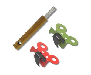 Fackelmann 9943550 Duo Ouvre Boite Manuel et Tire-languette, Ouvre-Boîte, Ouvre-Boîtes Papillon, Ouvre Conserve, Tire languette, Acier Inoxydable, Bois, Rouge, Vert, Brun, 16,7 x 2 x 2 cm