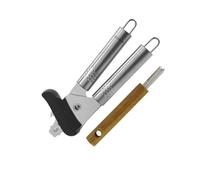 Fackelmann 9943650 Duo Ouvre Boite Manuel et Tire-languette, Ouvre-Boîte, Ouvre Conserve, Tire languette, Acier Inoxydable, Plastique, Bois, Inox, Argent, Noir, Brun, 20,5 x 5,5 x 4,5 cm