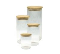 Fackelmann 9980350 Set De 4 Boîtes De Conservation En Verre Avec Couvercles Hermétiques En Bambou, Boîte Alimentaire, Boîte En Verre, Verre, Bambou, Transparent, De 13 À 28 Cm De Hauteur / Ø10 Cm