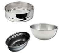 Fackelmann 9983050 Ensemble 3 ustensiles spécial Pain, Bol Cul de Poule, Tamis à Farine, Moule à Pain, Cuisson du Pain, Fait Maison, Acier, Acier Inoxydable, Noir, INOX, Gris, De 18 à 25 cm