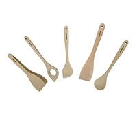Fackelmann 9990050 Ensemble ustensiles de Cuisine en Bois de hêtre, 5 pièces, Pince de Cuisine, cuillère à Risotto, à Riz, spatule, cuillère, Bois FSC, Environ 30 cm