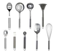 Fackelmann 9990450 Ensemble d'ustensiles de cuisine, 9 pièces, zesteur, cuillère à glace et melon, écumoire, louche, presse purée, fouet, cuillères, Acier inoxydable, De 16 à 33,5 cm