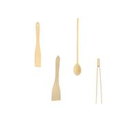 Fackelmann 9990550 Ensemble de 4 ustensiles en Bois, spatules, Pince à toasts, cuillère Ronde, Bois, De 30 à 40cm