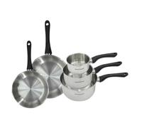 Set 2 poêles 20 et 24 cm et 3 casseroles 12 16 et 20 cm en inox Fackelmann Geneva Inox|Noir