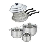 Fackelmann Batterie 3 poêles 20/24/28 cm avec couvercles | Set complet pour cuisiner, 3 poêles et 3 faitouts, Inox et verre, Induction et four, Couvercles inclus, 1 à 6 personnes