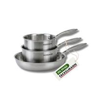 Batterie de cuisine avec 1 poêle de cuisson 26 cm et 2 casseroles 14/18 cm en inox sans PFAS Fackelmann Vita3