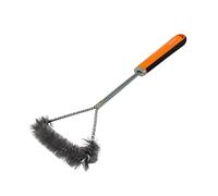 Fackelmann Brosse de Barbecue Manche Long Nettoyage grilles, tête en Acier Inoxydable, Manche Ergonomique PP et TPR antidérapant, sûr Contre la Chaleur, 1 unité