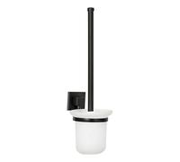 Fackelmann Brosse WC avec Support Noir Verre et Zinc 38 cm | Gain de place dans les petits espaces, Fixation murale incluse avec perçage, 38 x 11 x 15 cm, Acier noir, Collection New York