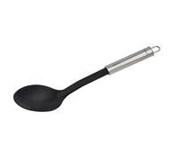 FACKELMANN Cuillère de Service 31 cm avec poignée Ovale, cuillère pour poêles et casseroles à revêtement en Acier Inoxydable et Plastique de qualité supérieure (Couleur : Argent/Noir), quantité : 1