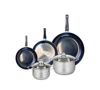 Fackelmann ELO 9744650 Batterie de cuisine 5 pièces, Ensemble de 3 Poêles de cuisson 20, 24 et 32 cm et 2 faitouts 16 et 20 cm Elo Prima Brillant, inox, induction