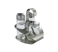 Fackelmann 46652 – Set salière, poivrière et moutardier en inox et verre 8,5×3 cm transparent