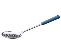 Fackelmann Essential Cuillère à égoutter en acier inoxydable - Parfait pour les boulettes et gnocchi, passe au lave-vaisselle, poignée bleu foncé