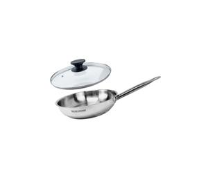 Fackelmann Eterna poêl de 24 cm en Acier inox 18/8 et Couvercle en verre pour tous feux et induction, sans PFAS, manche riveté