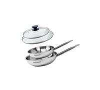 Fackelmann Fackelmann Eterna 9438050 Lot de 2 poêles de 20 et 24 cm en acier inoxydable 18/8 et 2 couvercles en verre Fackelmann Eterna, poêle pour tous types de feux, poêle à induction, sans PFAS