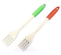 Fackelmann Fourchette en bois de bouleau avec manche en élastomère, 32 cm, fourchette de cuisson. 1 pièce