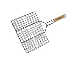 Fackelmann Grille de cuisson réversible pour viande, ustensile de barbecue spécial pour grillades et Cheminée, acier antiadhésif et manche en bois, 54 x 35 cm, 1 unité
