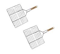 Fackelmann Lot de 2 grilles Barbecue INOX avec Manches Bois 35 x 25,5 cm