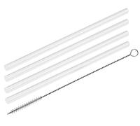 Fackelmann Lot de 4 pailles en verre de 5 mm de diamètre avec brosses de nettoyage Rio Party, réutilisables pour toutes les occasions, tubes écologiques (couleur : transparent)