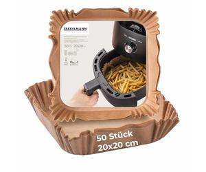 Fackelmann Lot de 50 feuilles de papier sulfurisé pour friteuse à air chaud, 20 cm, enduit, résistant à l'huile et à l'eau, parfait pour les aliments gras et visqueux, Marron