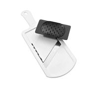 Fackelmann Mandoline à main 45331 – Réglable jusqu'à 6 mm, avec poussoir, inox – Blanc/Multicolore