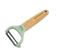 Fackelmann Ocean Éplucheur de légumes et fruits, en acier inoxydable et manche en bois antidérapant certifié FSC, prise en main confortable et ferme, 17 cm, vert d'eau, 1 unité