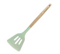Fackelmann Ocean Spatule à fente en silicone avec noyau rigide en acier, manche antidérapant en bois certifié FSC, 27 x 4 cm, vert d'eau, 1 unité