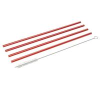 FACKELMANN Pailles en plastique réutilisables durables et écologiques avec brosse pour le nettoyage. Passe au lave-vaisselle et convient pour les fêtes et la maison, rouge, 0,6 x 23 cm, 4+1 pcs.