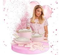 FACKELMANN Paris Hilton Batterie de cuisine 10 pièces - Aluminium & Céramique Revêtement anti-adhésif Compatible induction Passe au lave-vaisselle en rose/crème/doré