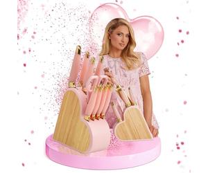FACKELMANN Paris Hilton Ensemble de couteaux en acier inoxydable avec bloc de couteaux en bambou robuste, idéal pour toute cuisine, haute précision de coupe et design durable, rose