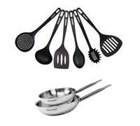 Fackelmann Poêles 20 et 24 cm Acier Inox 18/8 6 Ustensiles Eterna Tous Feux Induction PFAS-Free Manche Riveté