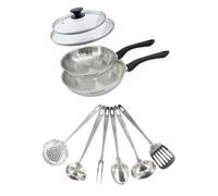 Fackelmann Set 2 poêles inox 20 et 24 cm, couvercles et 6 ustensiles inox