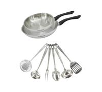 Fackelmann Set 2 poêles inox 24 et 28 cm avec 6 ustensiles inox induction | Cuisson maîtrisée sans revêtement, 2 poêles 24 et 28 cm, Inox 18/8, Tous feux dont induction, 6 ustensiles en inox, Sans PFAS